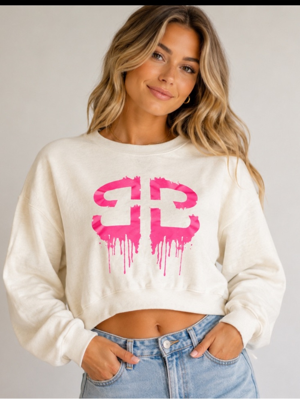 Birdiebee by Nikki & Brie Bella Oversized Drip Logo Sweatshirt Size Medium